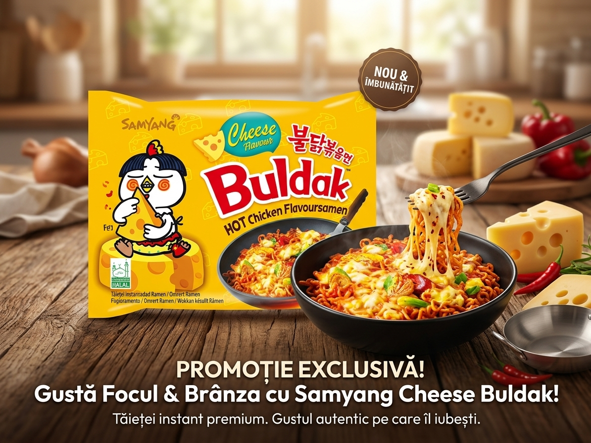 Samyang Buldak Cheese - Ramen Coreean cu Brânză Topită și Pui Picant