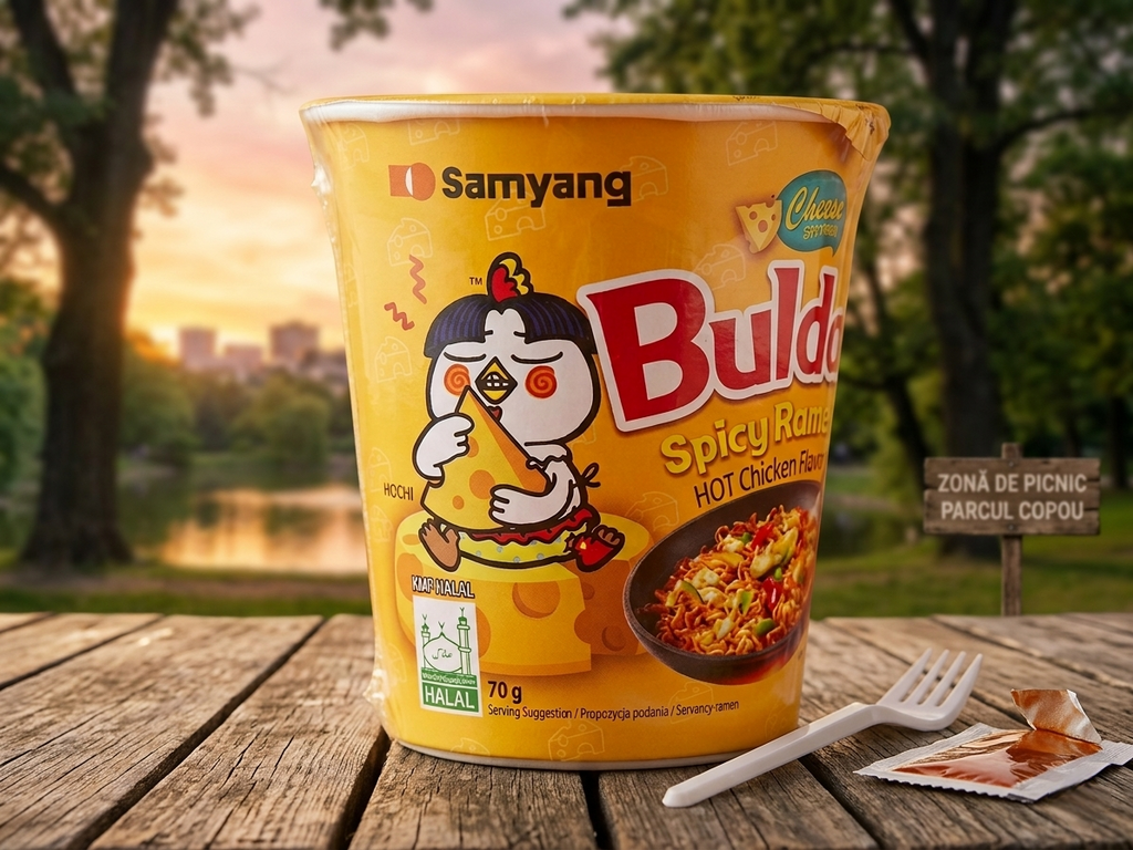Samyang Buldak Cheese Cup - Ramen Coreean cu Brânză și Pui Picant